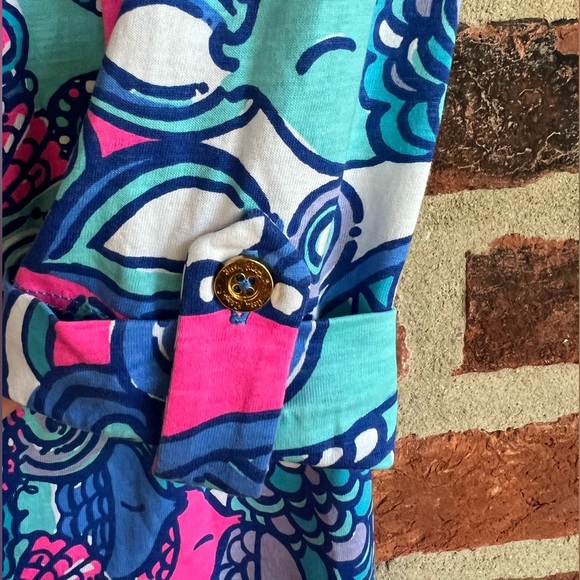 Lilly Pulitzer Pima Cotton Linden Dress "Sea Jewels" 3/4 Sleeves, Blue/Pink, S - Picture 6 of 7
